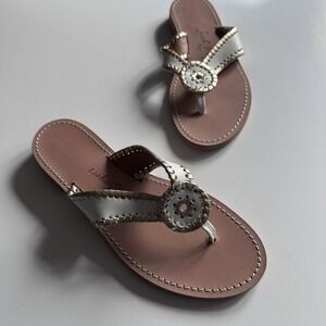 Jack Rogers RO Whipstitch Leather Sandals Women's Size 8 White Metallic Gold